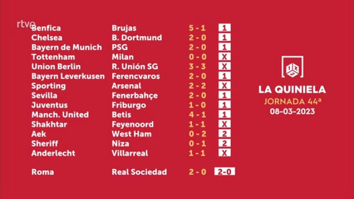 Loterías - Sorteo de la Quiniela del 10/03/2023 - Jornada 44