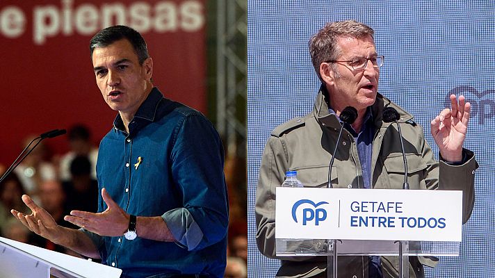 Telediario 1 - Sánchez se estrena en la campaña del 28M mientras PP, Vox y Cs le llaman "indecente" por mantener a Bildu de socio