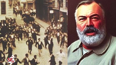 Hemingway, "corresponsal del tiempo" en el sexto encierro de San Fermín 2023: "Es surrealista ver los encierros desde la comodidad de una pantalla"