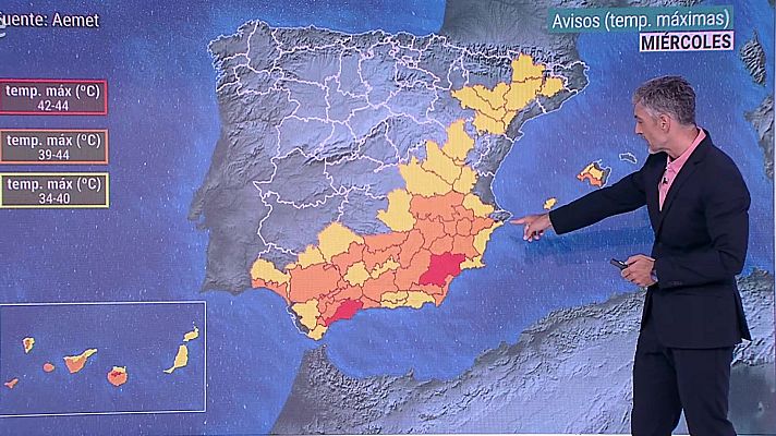 El tiempo - Temperaturas significativamente altas en la mitad sureste peninsular, Baleares y Canarias
