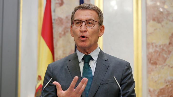 Telediario 1 - Feijóo critica que Sáchez va "camino" de la amnistía y los socios del Gobierno celebran que "abra la puerta"