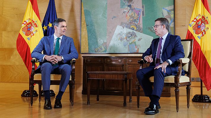 Telediario 2 - Sánchez reclama al PP "contención" en su "intento de agitar la calle" y Feijóo le reta a someter a votación la amnistía