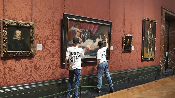 Telediario 2 - Dos activistas climáticos atacan 'La Venus del Espejo' de Velázquez en la National Gallery de Londres