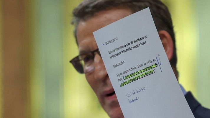 Especiales informativos - Investidura Sánchez | Nuñéz Feijóo atribuye a Antonio Machado las palabras de Ismael Serrano