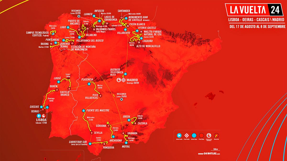 As es el recorrido de la Vuelta 2024, que se resolver con una contrarreloj el ltimo da en Madrid