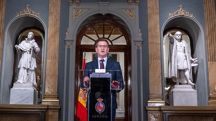 Especiales informativos - Feijóo, tras las votaciones de los decretos y las enmiendas en el Senado: "El Gobierno no gobierna, solo mercadea"