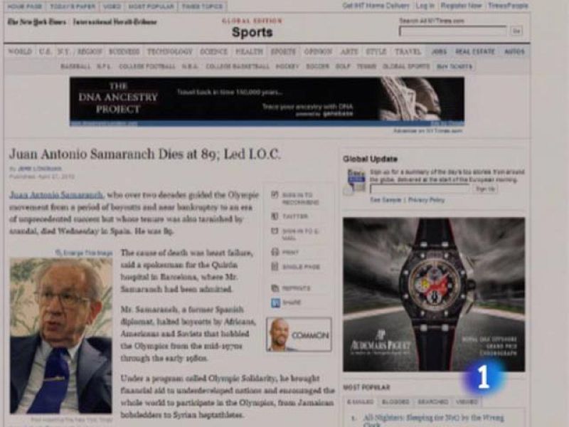 La muerte de Samaranch, portada mundial