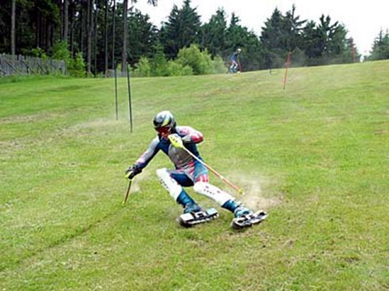 A falta de nieve, hierba. En Irán no dejan han encontrado impedimento alguno en la falta de nieve y han montado su propia pista de esquí en plena bajada de hierba.