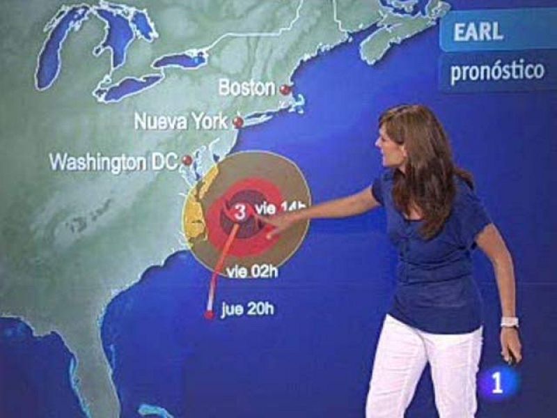 La jefa de información meteorológica de TVE, Mónica López, explica cuál será la trayectoria de 'Earl' y por qué será peligroso pese a que vaya perdiendo fuerza a medida que ascienda por la costa este.