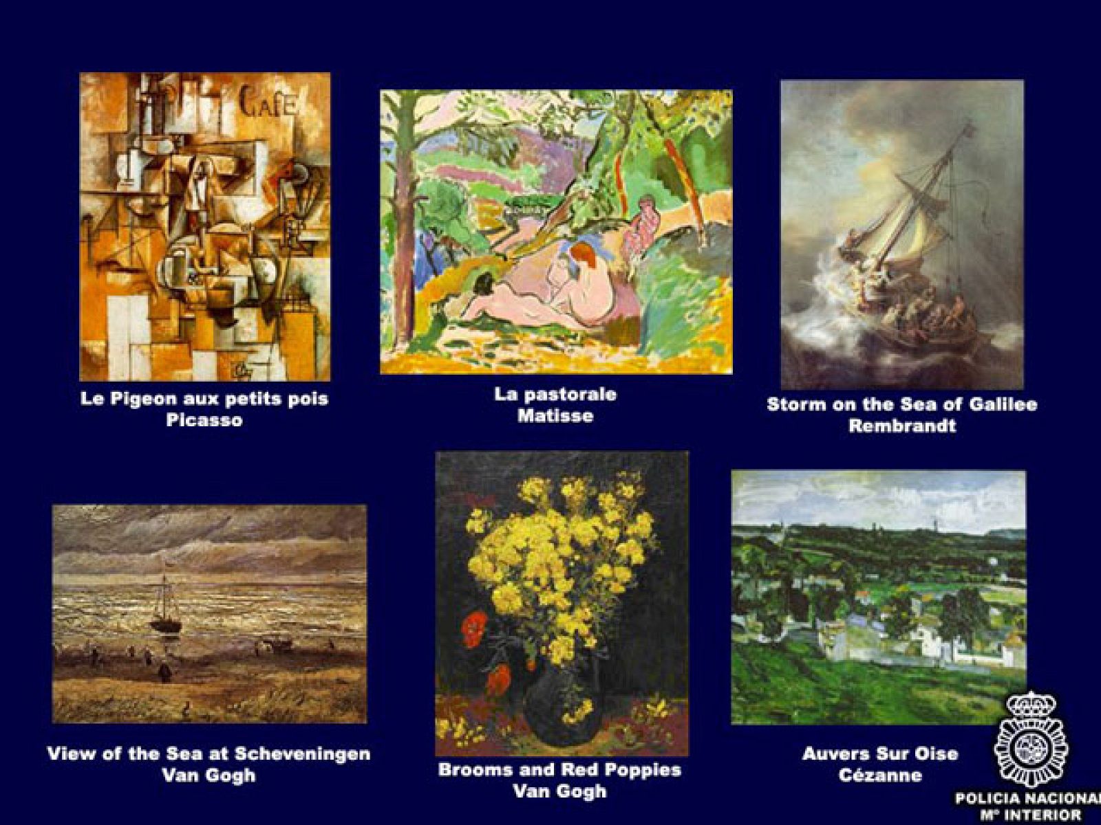 La policía ha difundido en internet imágenes de las obras de arte robadas más buscadas